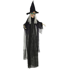 6' Life Size Black Witch Outdoor Halloween Decoration, Halloween Prop w/ Light Up Eyes