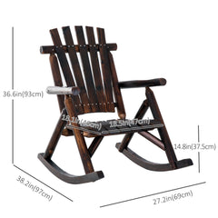 Wooden Outdoor Rocking Chair, Oversized Adirondack Patio Rocker with High Back and Slatted Seat, Carbonized