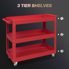 3 Tier Rolling Tool Cart with Wheels, 330 LBS Capacity Heavy Duty Utility Cart, Mobile Service Cart for Garage, Black