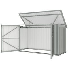 7.6 x 3.4ft Outdoor Storage Shed, 3 Garbage Bin Shed Organizer with Lockable Double Doors, Openable Lid, Silver Grey