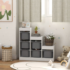 3 Layers Toy Storage Organizer Kids Bookshelf Children Toy Storage w/ 6 Plastic Bins, Green