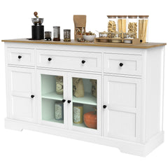 Dining Room Sideboard Buffet Cabinet with Storage, Coffee Bar Cabinet with Glass Doors and Adjustable Shelves, Weathered Grey Oak