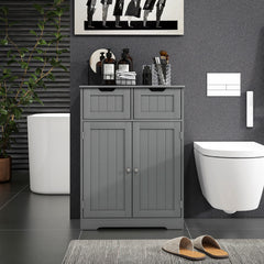 Bathroom Cabinet, Bathroom Storage Cabinet with 2 Drawers, Adjustable Shelf for Living Room, Entryway, White
