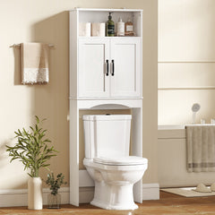 Over the Toilet Storage Cabinet Freestanding Bathroom Organizer with 2 Doors and Open Shelf Black