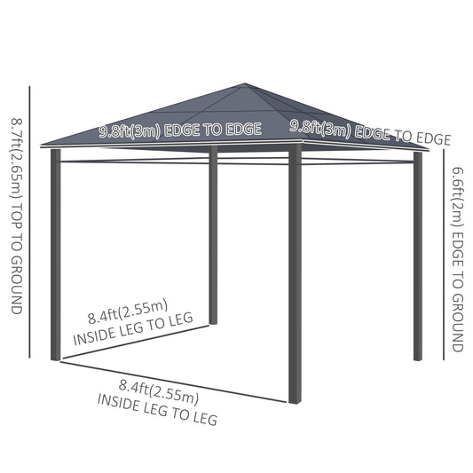 10' x 10' Polycarbonate Hardtop Gazebo Canopy, Outdoor Patio Gazebo with Aluminum Frame & Curtains, Dark Grey