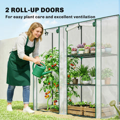 Mini Greenhouse, Portable Greenhouse with 3 Shelves, 2 Roll-up Doors, 56.3" x 17.7" x 59.4", Clear