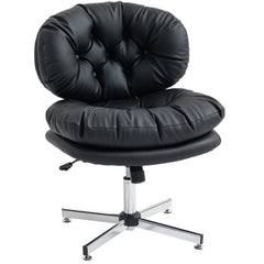 Computer Desk Chair, Armless Office Chair with Wide Padded Seat and Adjustable Height, Cream White