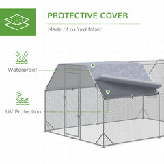 Chicken Run Outdoor, Galvanized Large Metal Chicken Coop Cage, Walk-in Enclosure Poultry Hen Run House Playpen Rabbit Hutch with Flat Roof, Cover, 9.2'x6.2'x6.5', Silver