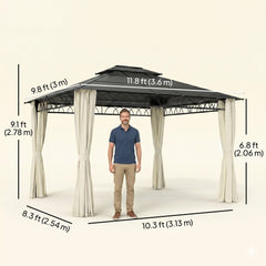 10' x 10' Outdoor Hardtop Gazebo Canopy w/ Double PC Roof, Steel Frame, Nettings, Curtains for Garden Lawn Deck, Black