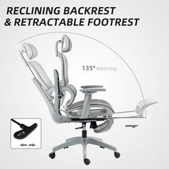 Mesh Office Chair with 3D Armrest, High Back Desk Chair with Lumbar Support, 135° Reclining, Adjustable Headrest, Black