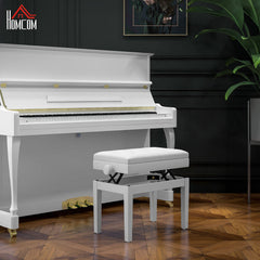 Adjustable Piano Bench with Storage and Soft PU Leather Padded, with Enough Music Storage Design, White