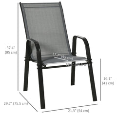 Set of 4 Outdoor Dining Chairs, Heavy Duty Stackable Patio Dining Set with Armrests for Balcony Garden, Brown and Black