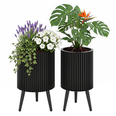 Decorative Flower Pots with Stand and Drainage Holes Set of 2-S