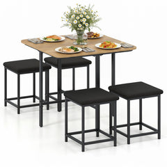 Dining Table Set with 4 Upholstered Stools and Metal Frame-Natural