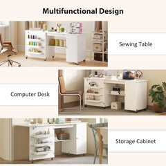 Sewing Machine Table with Drop Leaf, Folding Craft Table with 2 Doors and Adjustable Shelf for Small Spaces, Brown