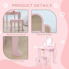 Kids Dressing Table and Chair Set, Girls Dressing Set, Makeup Desk with Drawer for 3-6 Years Old Kids, Pink