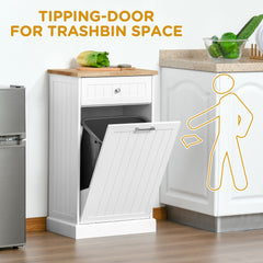 Kitchen Tilt Out Trash Bin Cabinet, Free Standing Recycling Cabinet, Trash Can Holder with Drawer, White