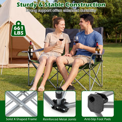 Double Camping Chair with Carry Bag Cup Holders-Green