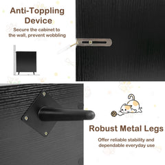 Double Cat Litter Box Enclosure for 2 Cats with Scratching Pad and Double Rooms-Black