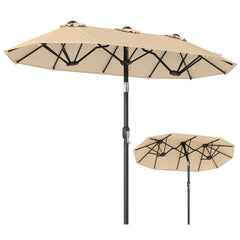Double-Sided Patio Umbrella with Push Button Tilt Crank Handle-Beige