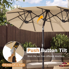 Double-Sided Patio Umbrella with Push Button Tilt Crank Handle-Beige