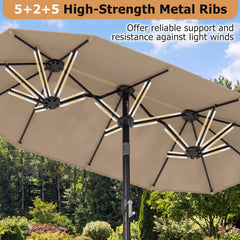 Double-Sided Patio Umbrella with Push Button Tilt Crank Handle-Coffee