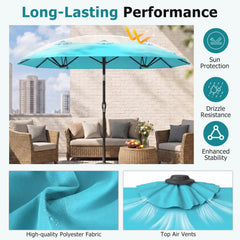 Double-Sided Patio Umbrella with Push Button Tilt Crank Handle-Turquoise