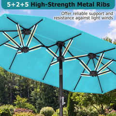 Double-Sided Patio Umbrella with Push Button Tilt Crank Handle-Turquoise