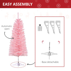 4FT Artificial Christmas Tree Holiday Xmas Holiday Pencil Tree Decoration with Automatic Open for Home Party, Pink