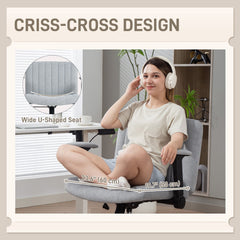 Criss Cross Chair with Flip-up Armrests, Wheels, Wide Office Chair with Adjustable Height, Tilting, Cream White