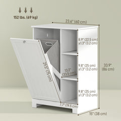 Laundry Cabinet with Removable Basket, Tilt Out Laundry Hamper with Adjustable Shelf and Open Compartments, White