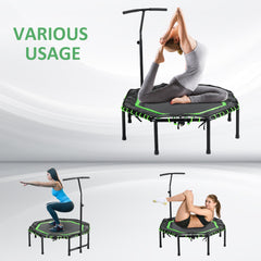 48" Mini Trampoline, Foldable Trampoline with Adjustable Handle Bar for Adults Exercise, Workout, Fitness, Green