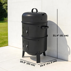 3-in-1 Vertical Charcoal Smoker with 2 Grill Grates, Built-in Thermometer, Adjustable Vent, 2 Doors