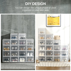 18 Pack Shoe Storage Boxes, Space-saving Shoe Organizers, Clear Plastic Stackable Holders Containers with Front Opening