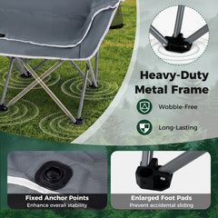 Duo Camping Chair Portable Oversized Loveseat with Armrests and Cup Holders-Gray