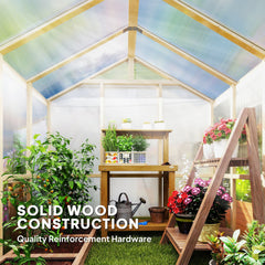 6.6 x 6ft Polycarbonate Greenhouse Wooden Green House with Thickened Polycarbonate Sheets, Lockable Door, Brown