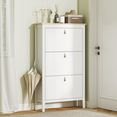 Narrow Shoe Cabinet with 2 Flip Drawers, Adjustable Shelves for Entryway, Holds 10-14 Pairs, White