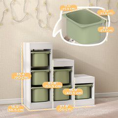 3 Layers Toy Storage Organizer Kids Bookshelf Children Toy Storage w/ 6 Plastic Bins, Green