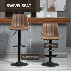 Adjustable Bar Stools Set of 2, Leathaire Swivel Barstools with Back and Footrest, Upholstered Bar Chairs for Kitchen, Dining Room, Home Pub, Brown