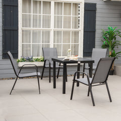 Set of 4 Outdoor Dining Chairs, Heavy Duty Stackable Patio Dining Set with Armrests for Balcony Garden, Brown and Black