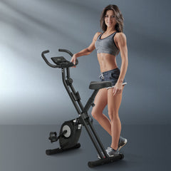 Foldable Exercise Bike Indoor Stationary Bike w/ 8-Level Magnetic Resistance LCD Screen Phone Holder for Home Gym Black
