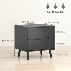 Nightstand, Bedside Table with 2 Drawers, Modern Side End Table with Solid Wood Legs for Bedroom, White