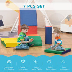 7 Pieces Soft Play Foam Climbing Blocks, Indoor Modular Kids Play Toys for Climbing, Crawling, Sliding, Multicolour