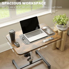 Height Adjustable Standing Desk, Pneumatic Sit Stand Desk with Wheels and Headphone Hook, Grey Wood Grain