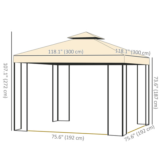 10'x10' Soft-top Steel Patio Gazebo Outdoor Sun Shelter with 2-Tier Polyester Roof, Curtain Sidewalls, Beige