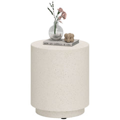Terrazzo Finish Side Table, 17" Round End Table for Indoor and Outdoor, Charcoal Grey
