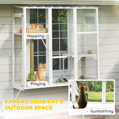 Wooden Catio Outdoor, Cat Window Box Enclosure for 2-3 Large Cats with 2 Jumping Platforms & Scratching Post, Grey