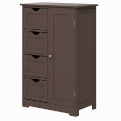 Bathroom Storage Cabinet, Floor Cabinet with Adjustable Shelf and 4 Drawers, Side Cabinet for Washroom, White