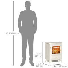 16" Freestanding Electric Fireplace Heater Fire Stove with Wood Burning Flame 750/1500W Black
