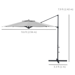 10 FT Cantilever Umbrella, Aluminum Hanging Offset Umbrella with 360°Rotation, Crank, Tilt, Cross Base, Grey